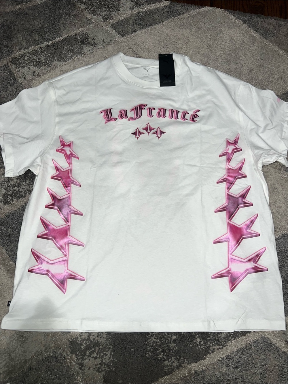 Puma White Tee with Pink Metallic Star Panels